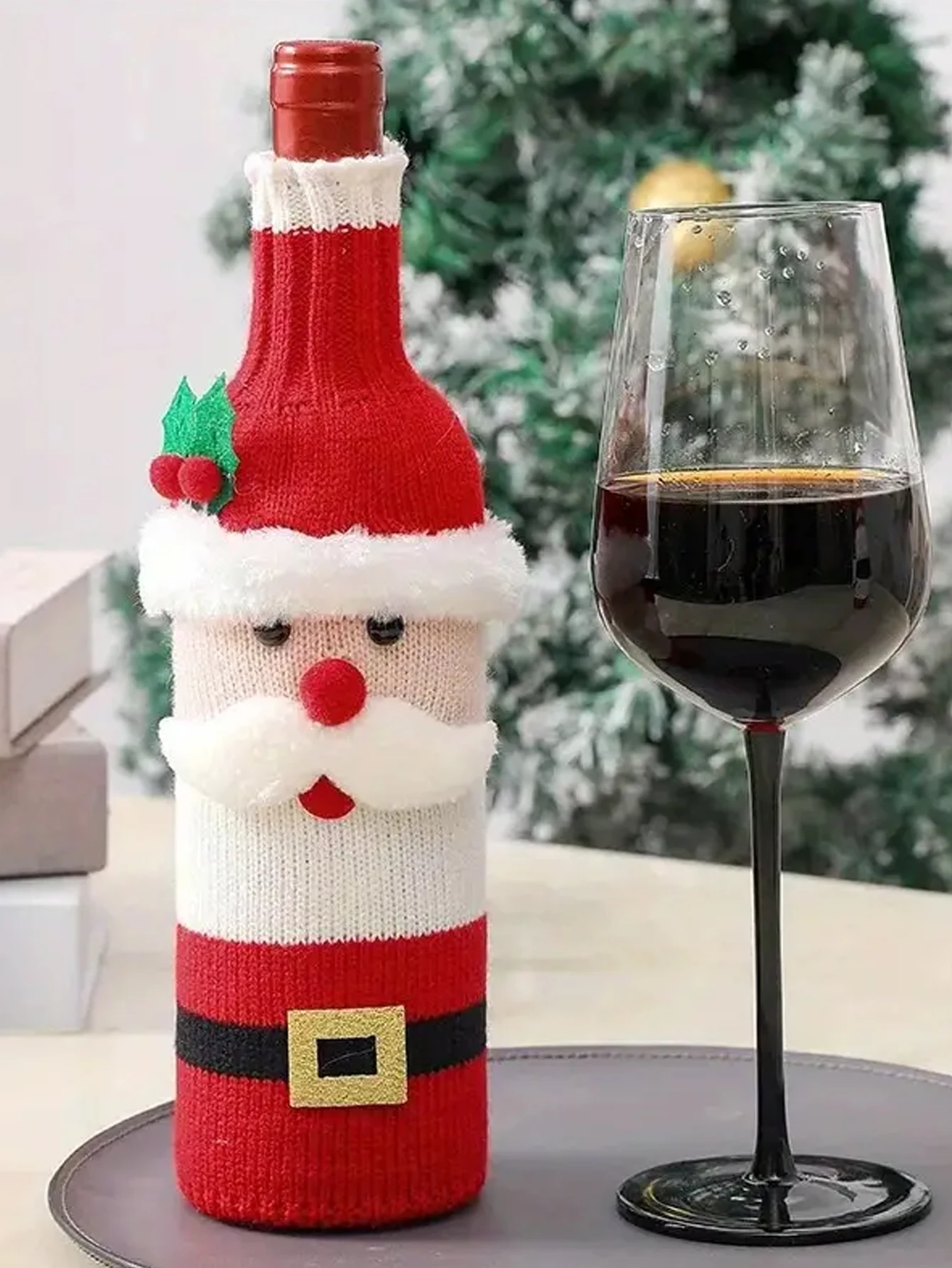 Wine Bottle Cover 1pc Red Velvet Champagne Bottle Sleeves for Holiday Decorations