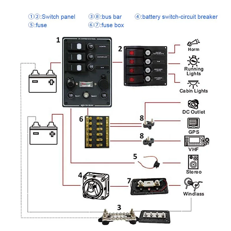 Universal Car Accessories Cars Bus Trucks 48V Red 1/4 Single M6 Studs Battery Power Distribution Terminal Block Bus Bar