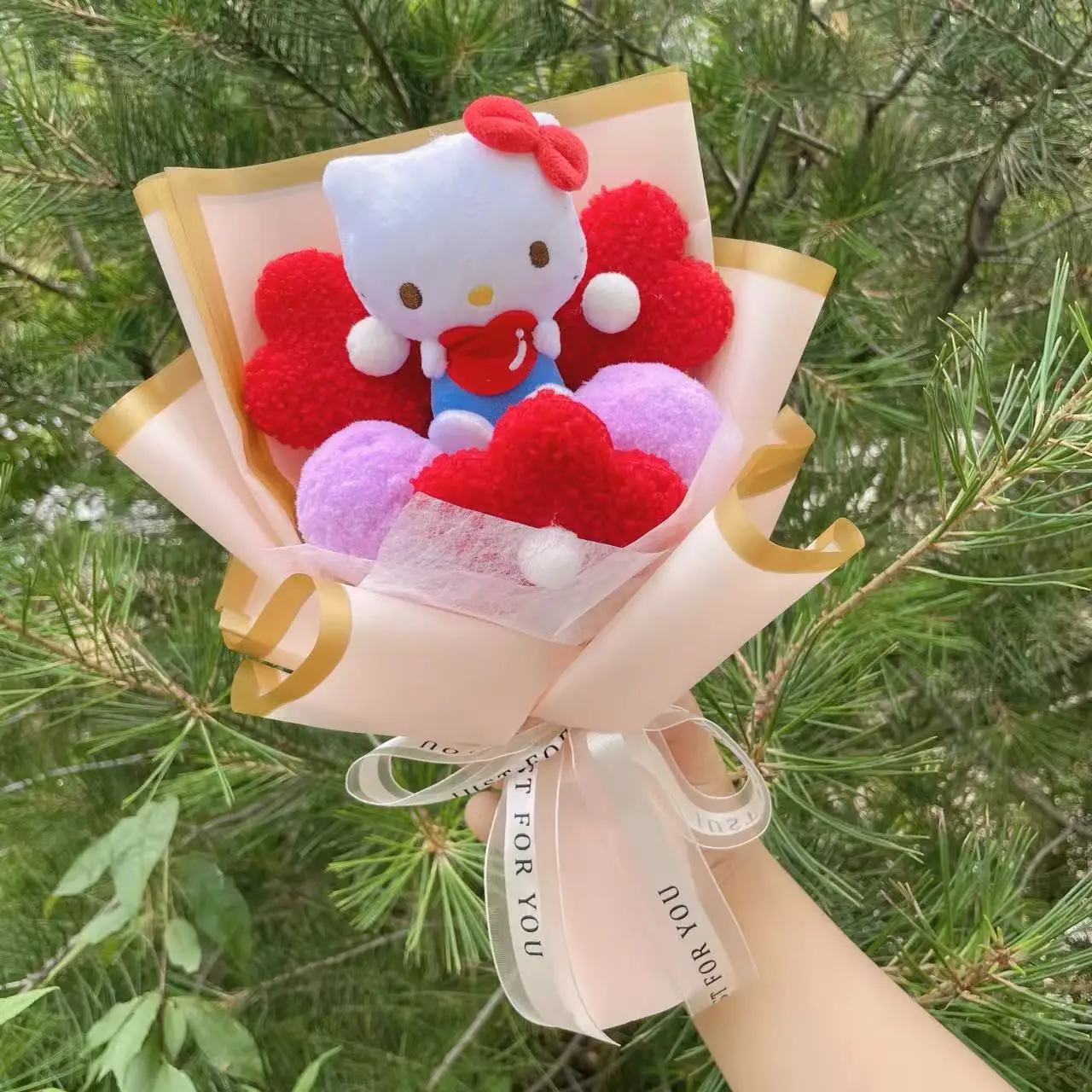 Cartoon Handmade Hello Kitty Plush Small Pendant Keychains Creative Valentine Christmas Graduation Gifts For Girls