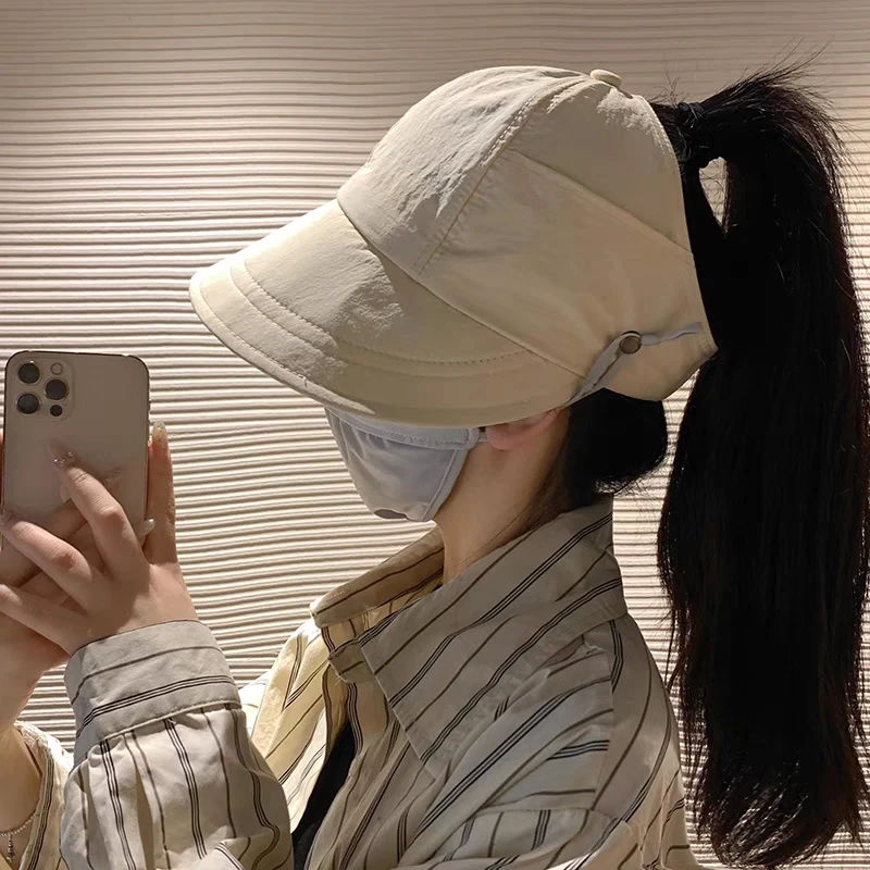 Women Sun Hat Summer Wide Brim Foldable Adjustable Outdoor Beach Bucket Hat UV Protection Visors Fisherman Ponytail Caps sun protection hat fisherman hat