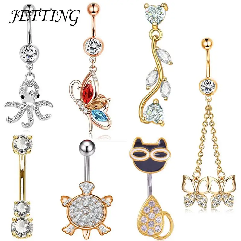 Fashion Butterfly Belly Button Rings Dangle Cat Turtle Octopus Navel
