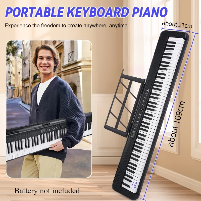 Portable Electronic Keyboard, 88 Keys with Microphone USB Rechargeable, Ideal for Beginners Music Education For Beginner Adults
