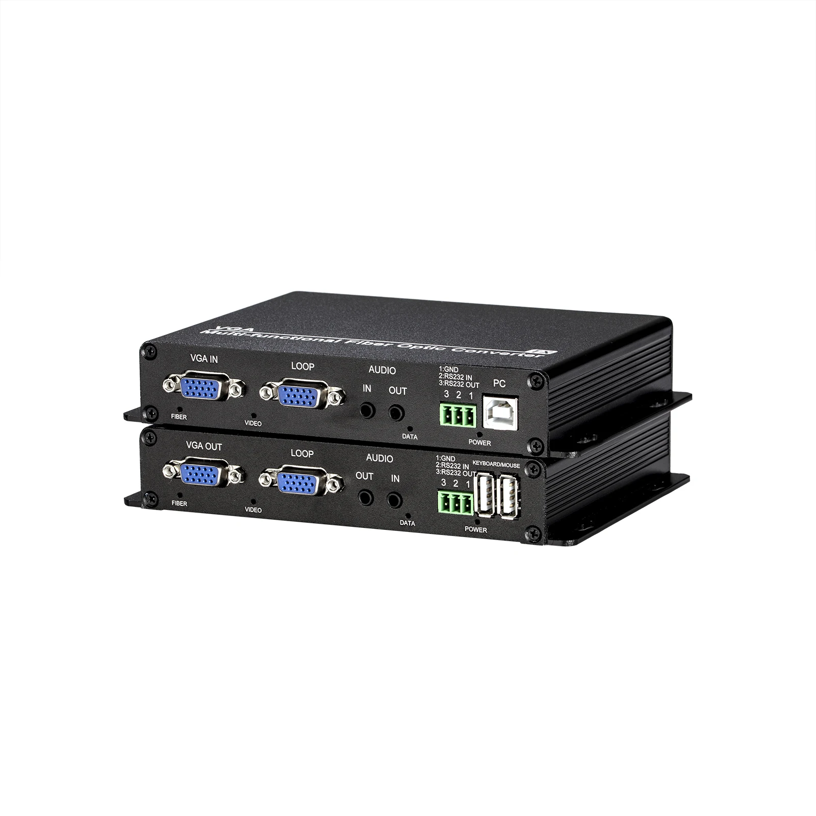 1 channel 1920x1080P@60Hz VGA video with local loop out;1 channel bidirectional 3.5 audioVGA over Fiber Optic Converter