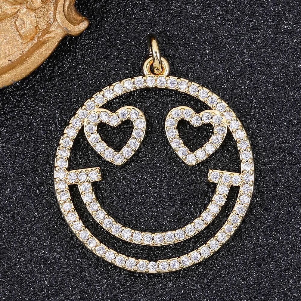 Juya 18K vergoldete handgemachte Regenbogen Zirkon Liebe Herz Stern Runde Evil Eye Lächeln Gesicht Charms für DIY Anhänger Schmuckherstellung – Detail 7