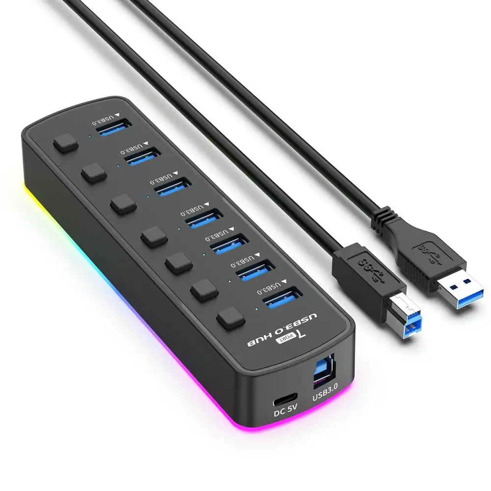 7IN1RGBDesktopUSBHUB30AdapterSplitterHighSpeedCharging