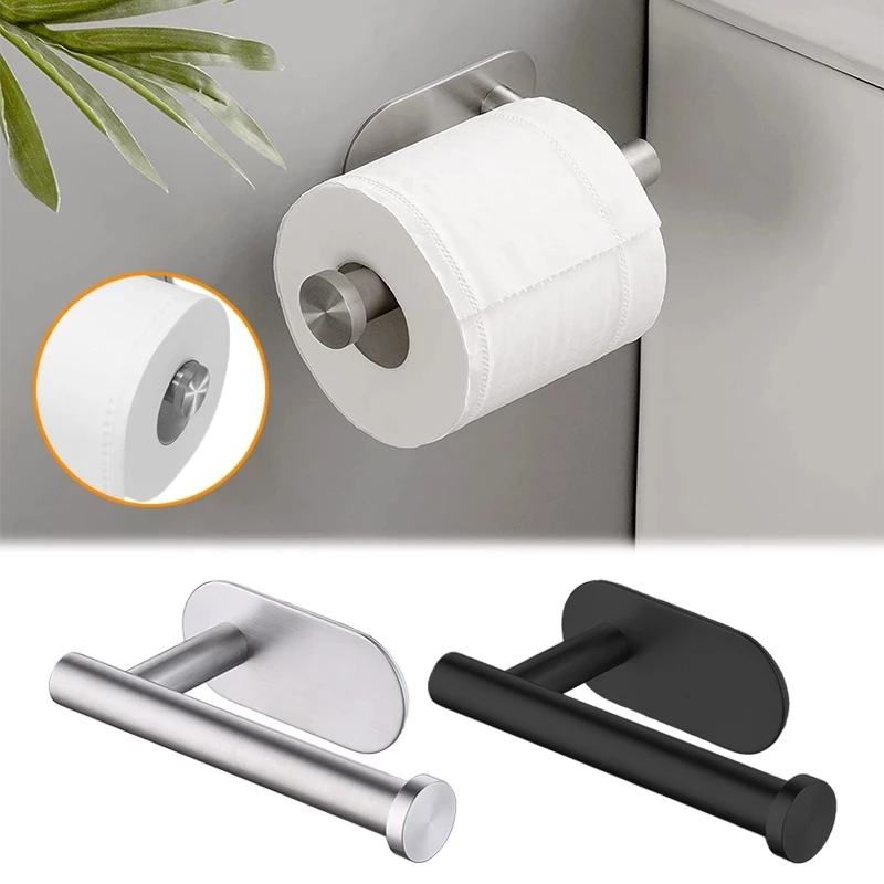 No Drill Toilet Paper Holder Wall Mount Self Adhesive Stainless Steel Towel Bar Ring Tissue Roll Dispenser For Bathroom Kitchen