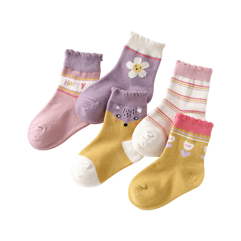 

5 Pairs Children Socks Cotton Fashion Boy Girl Baby Soft Cute Cartoon Warm Short For 0-12 Years Teen Autumn Winter New Kids Sock