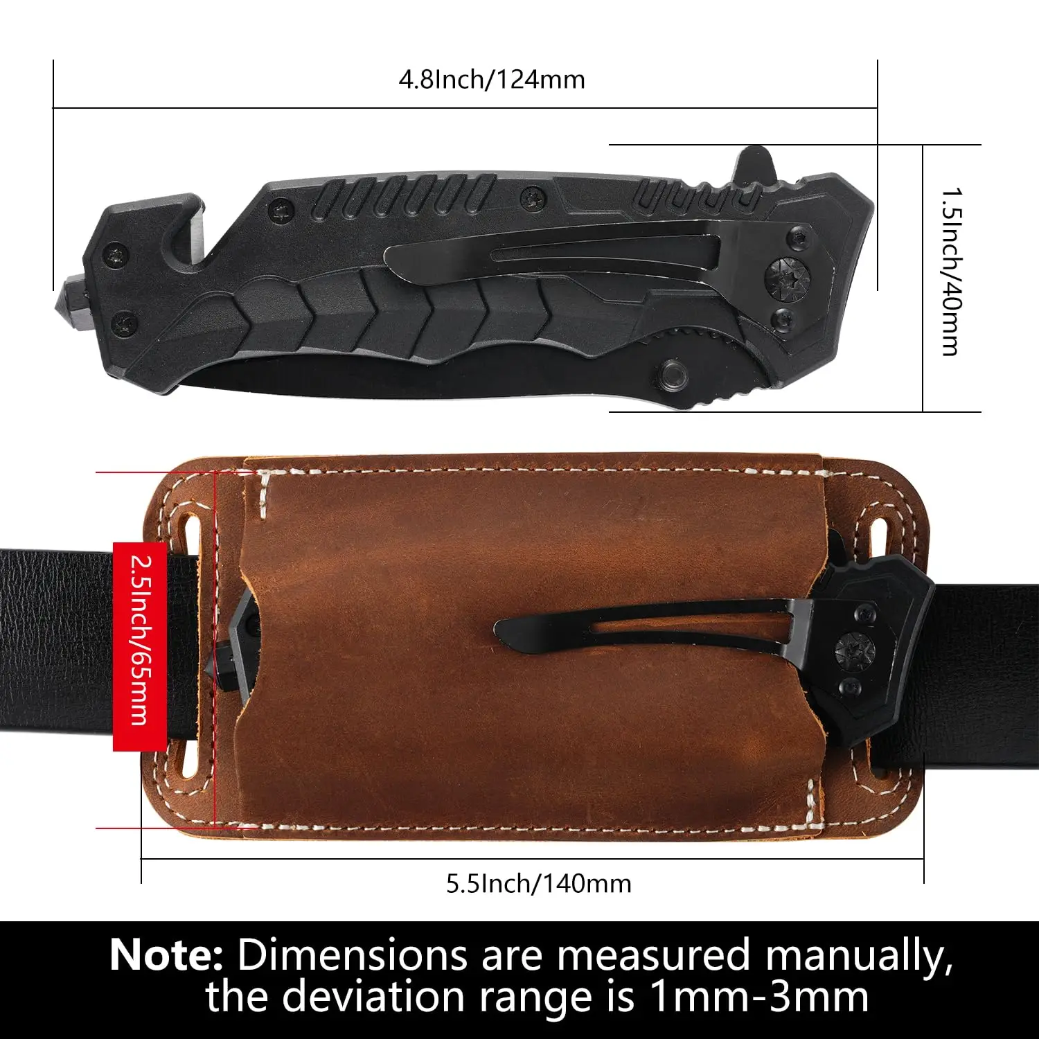 Genuine Leather EDC Folding Knife Sheath Waist Carrier Survival Storage Outdoor Accessory for Folding Knives