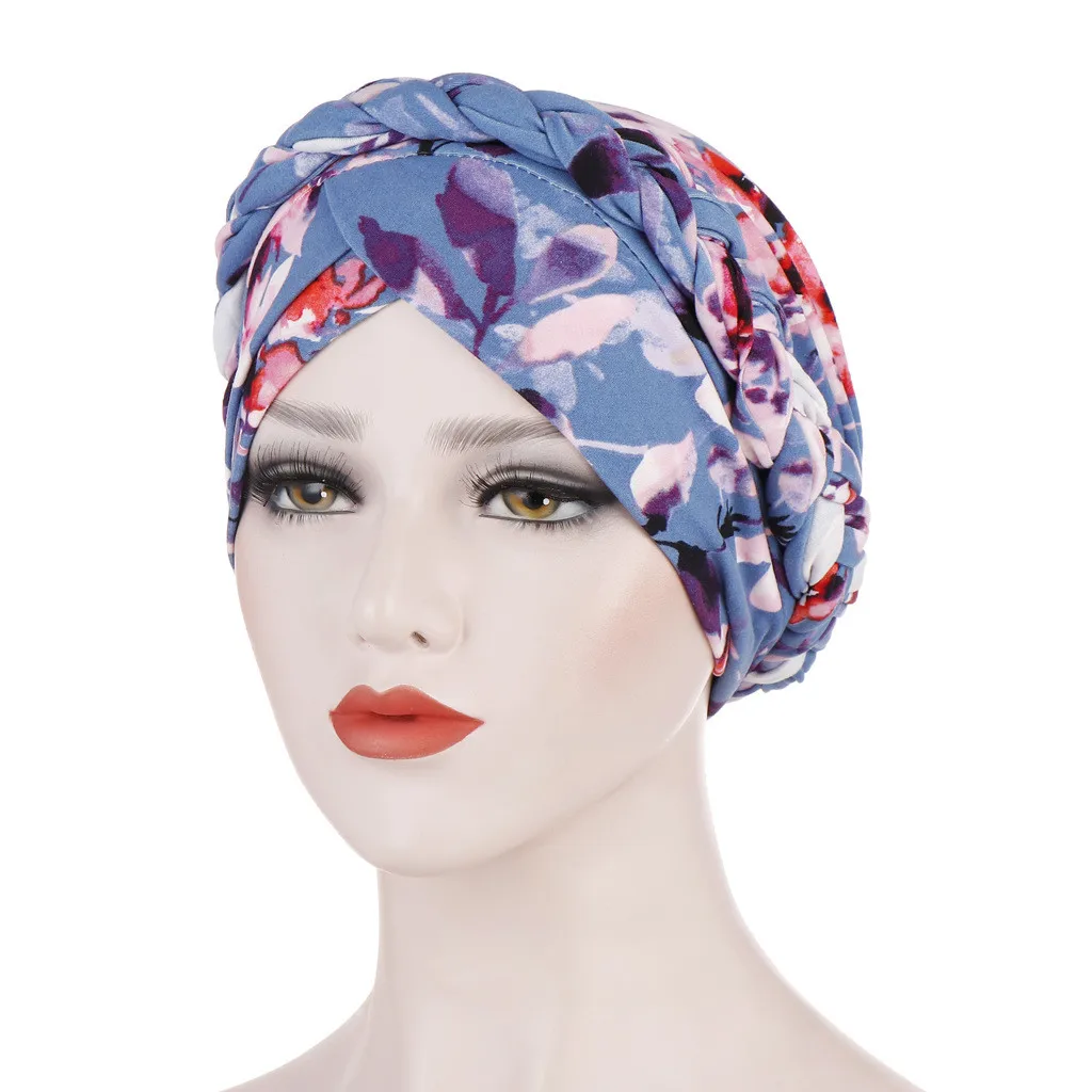 

Braid Hijabs For Women Cross Forehead Floral Print Muslim Woman Turban For Party Elegant Islamic Headwrap Elastic Hijab Bonnets