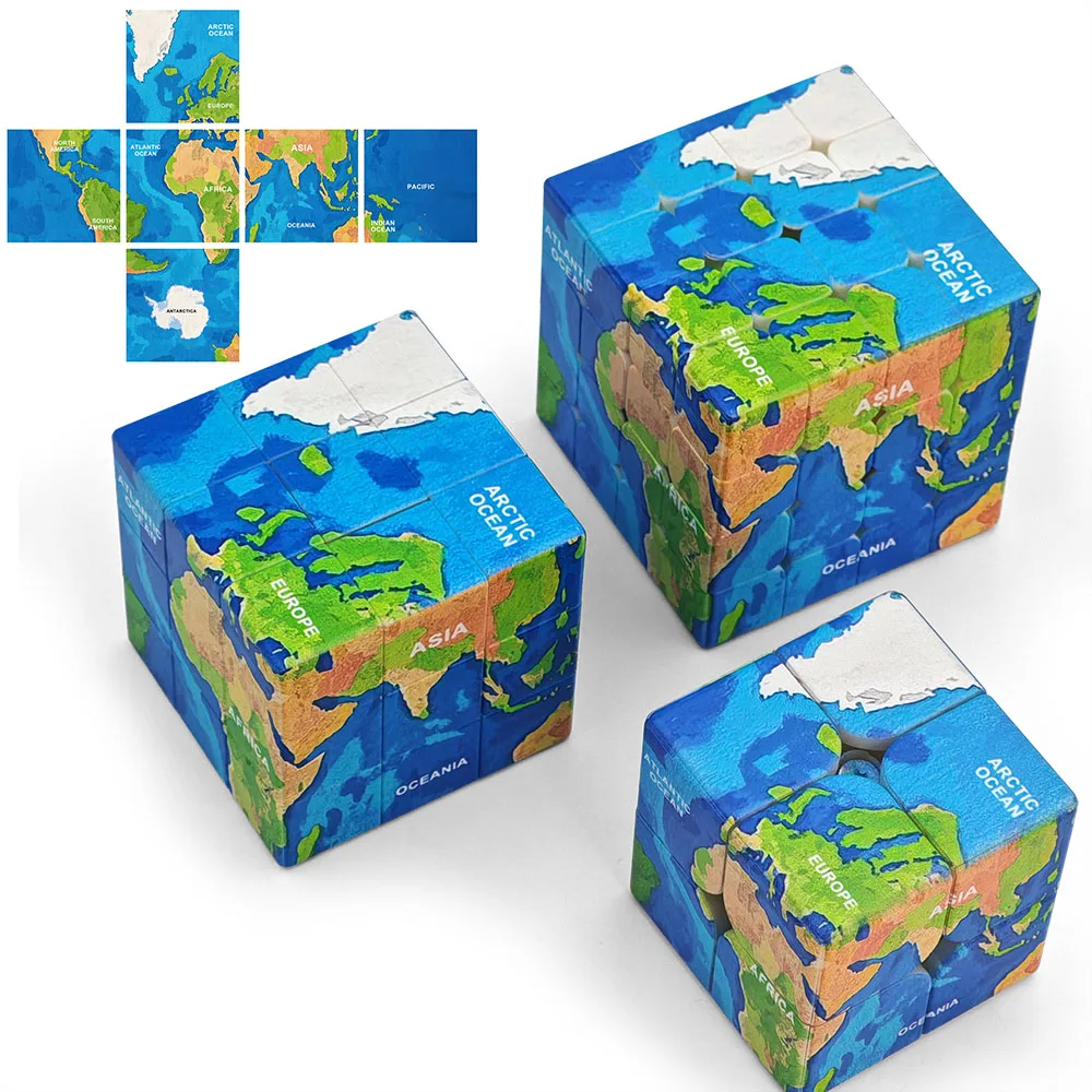 세계 지도 2x2, 세계 지도 3x3 스피드 큐브, 세계 지도 4x4 UV 프린팅 엘리먼트 큐브 매직 큐브 교육용 퍼즐 장난감