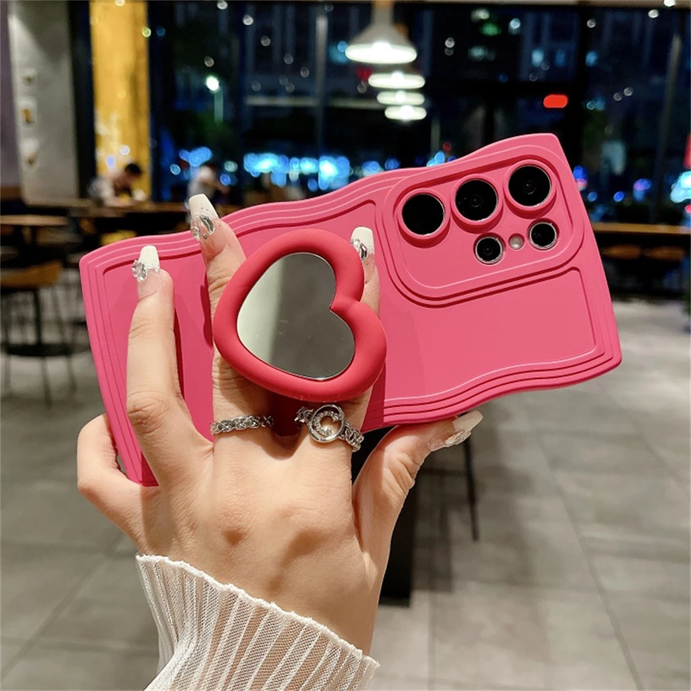 Stylish Love Heart Mirror Stand Silicone Phone Case