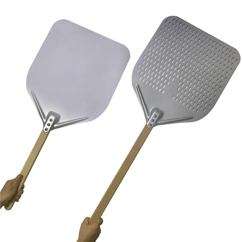 Aluminum Pizza Shovel Peel tray Lifter Tools Non Slip Wooden Handle Cake Bread Paddle Cheese Cutter Baking Turner Accessorie pizza peel