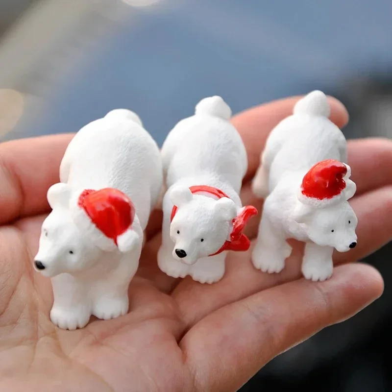 3Pcs Bear Christmas Miniature Decorations Polar Bear Micro-Landscape Ornaments Christmas Desktop Decoration Christmas Present