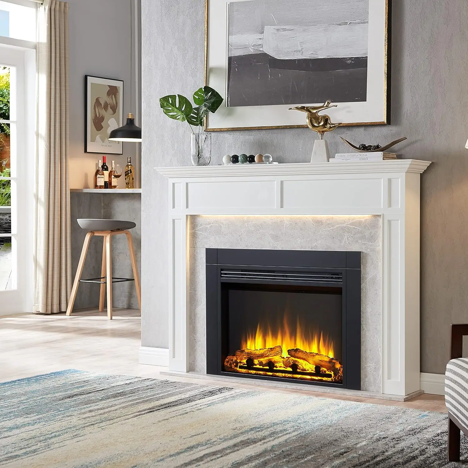 Jaden 36" W x 26" H (EF443) Electric Fireplace Insert with Front Trim Kit Fire Crackling Sound 750W/1500W Heater Remote Control