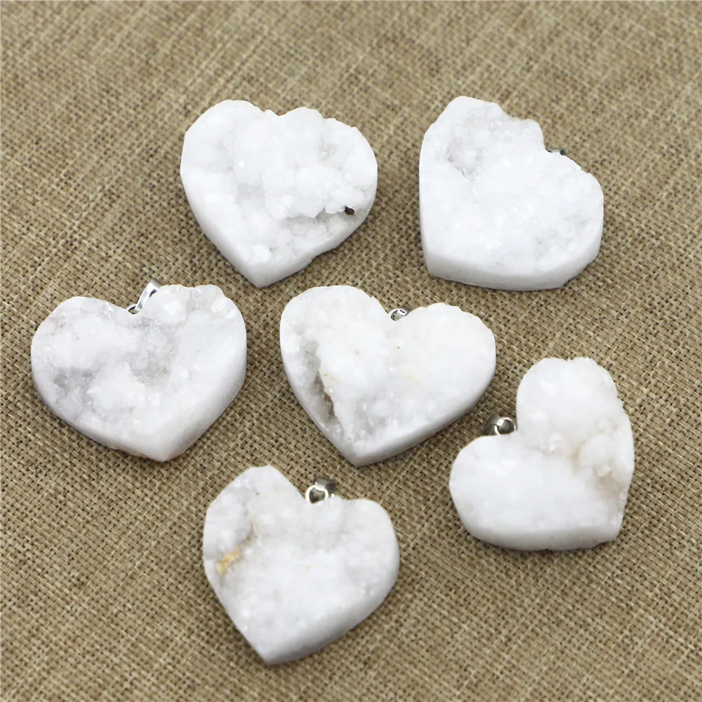 Hot Wire Heart Freeform Natural Stone Agates Druzys Pendant Necklace Handcrafted Plate AB Color for Fashion Jewelry Making 6PCS