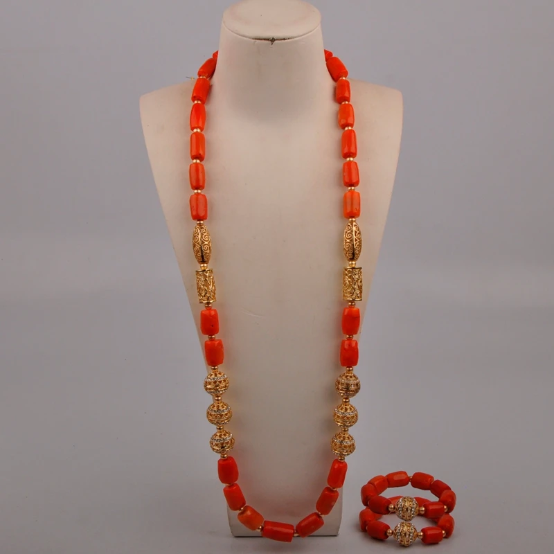 

100cm Long Coral Necklace Groom Jewelry Coral Jewelry Set for Men 23-524GH