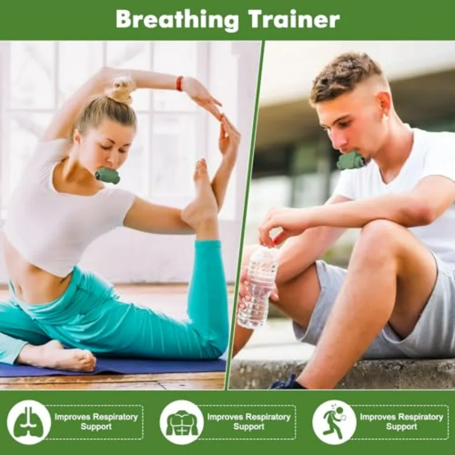 Breathing Exercise Device, Compact Guided Portable Breathing Trainer, Excellent for Sports, Performers, Singers, Hikers, Yoga, M