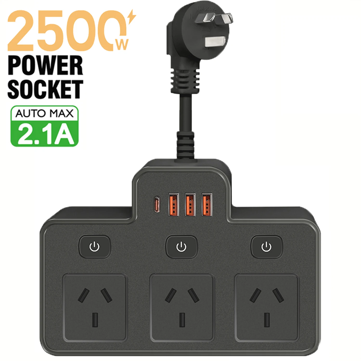 Australia AU Plug Power Strip with Independent Switch & USB-C Ports Charging Network Filter