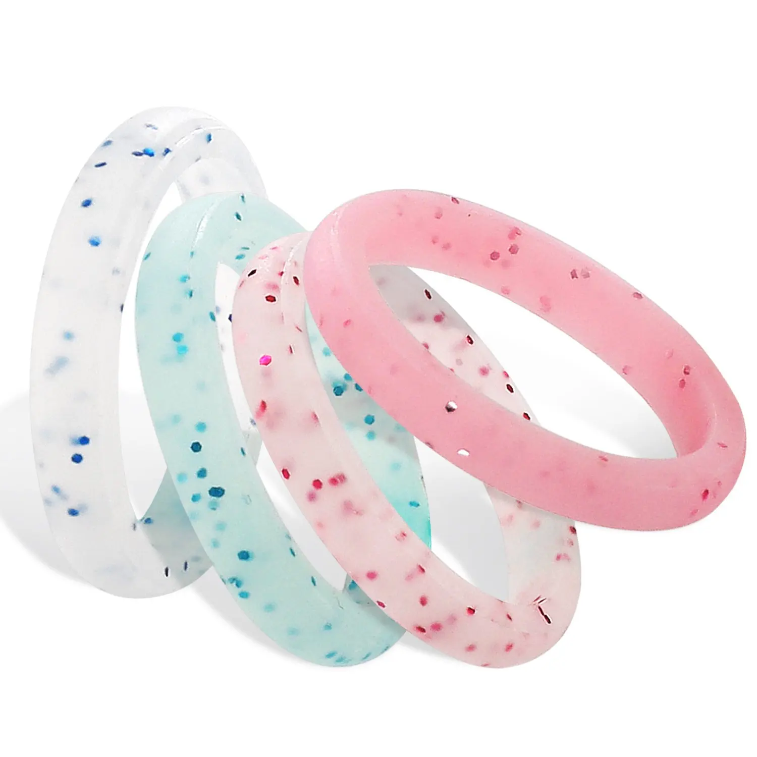 3mm Width Size 4-10 Gloss and Glitter Silicone Ring Set Hypoallergenic for Women Girls Fashion Party Engagement Gifts