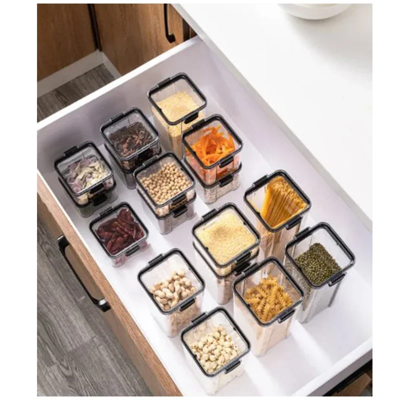 Transparent Square Storage Tank - Thick Sealed Dried Fruit  Grain Container 46070095013001800ml