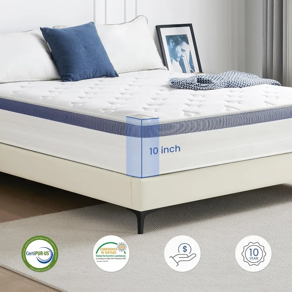 Mattress,10 Inch Hybrid Mattress with Cooling-Gel Memory Foam and Individually Pocket Innerspring,Breathable and Pressure Relief 5