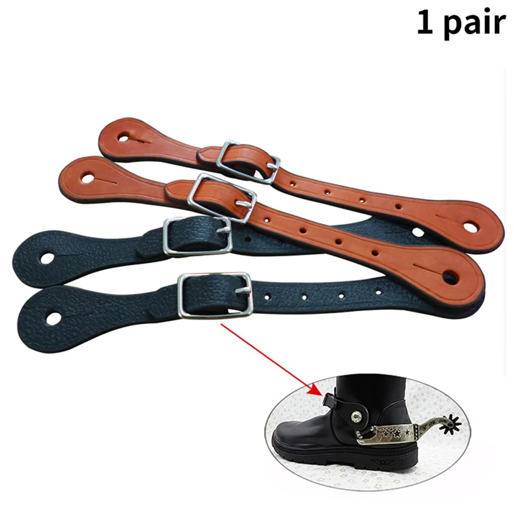 2 Pieces Leather Spur Straps Western Adjustable Boot Straps Single Ply Spur Straps for Boots Western Women Men Horse Riding