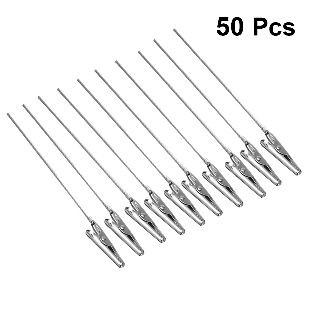 

50pcs Metal Wire Alligator Clamp Long-Tailed Number Holder Clips Clasp DIY Photo Memo Clip Holder Photo Display Stand (Silver)