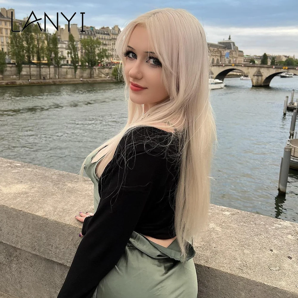 

LANYI длинные светлые прямые синтетические парики для женщин средней части повседневные Косплей модные натуральные парики из высокотемпературного волокна