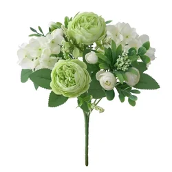 Elegant Blue Silk Hydrangea & Peony Bouquet for Weddings and Home Decor (Green)