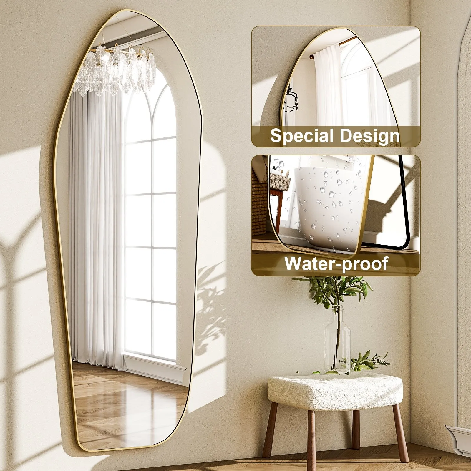 BEAUTYPEAK 67"x24" Irregular Full-Length Floor Mirror with Aluminum Frame — detail 10