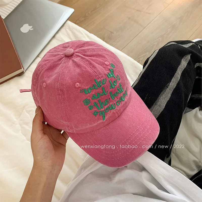 Woman Letter Green Hot Pink Baseball Caps Men Adjustable Casual Embroidered Cotton Sun Hats Unisex