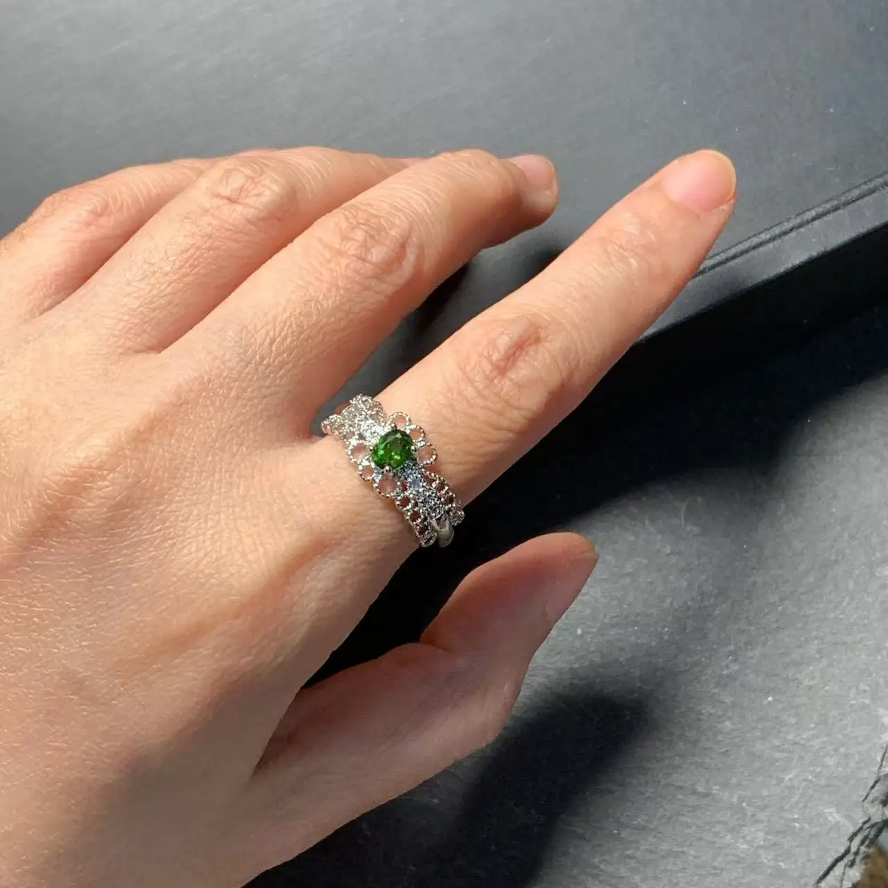 MM Natural Diopside Ring Adjustable Female Ring Jewelry for Women Gift Wholesale High Quality Vintage Fine