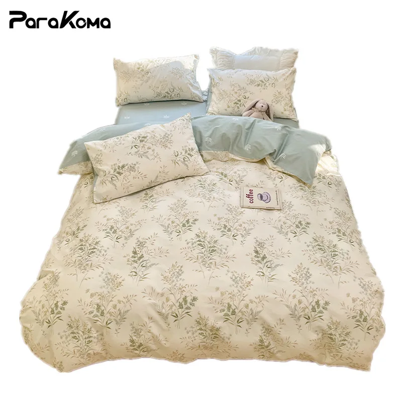 

Cotton 3/4 Piece Set Bedding Set Spring and Autumn 60 Sticks Cotton Quilt Cover Bed Sheet Fitted Bed Sheet Home Textile Set