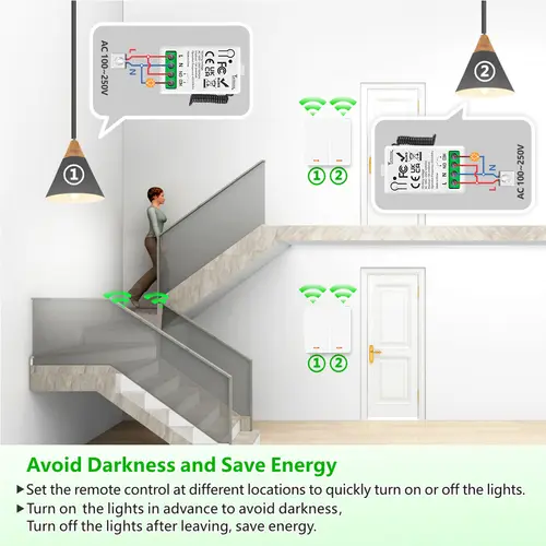 433MHz Smart Light Switch AC 110V 220V Receiver and 1/2/3Gang 86 Wireless Push Button Switch Transmit 50m for Home Improvement - Image 6