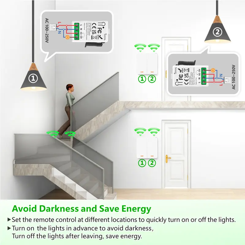 433MHz Smart Light Switch AC 110V 220V Receiver and 1/2/3Gang 86 Wireless Push Button Switch Transmit 50m for Home Improvement - Image 6