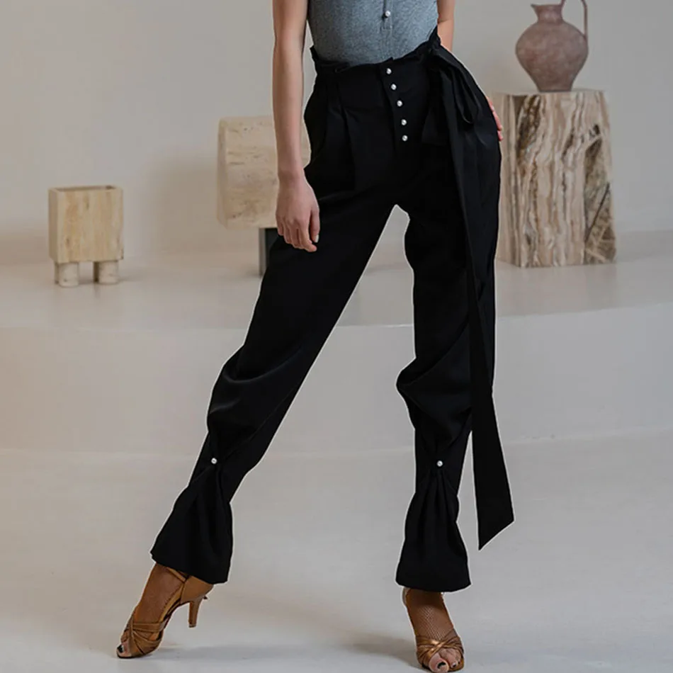 

Belt and High Waist Design Female Latin Dance Pants for Women Trousers Competition Ballroom Dancing Costume YS464X