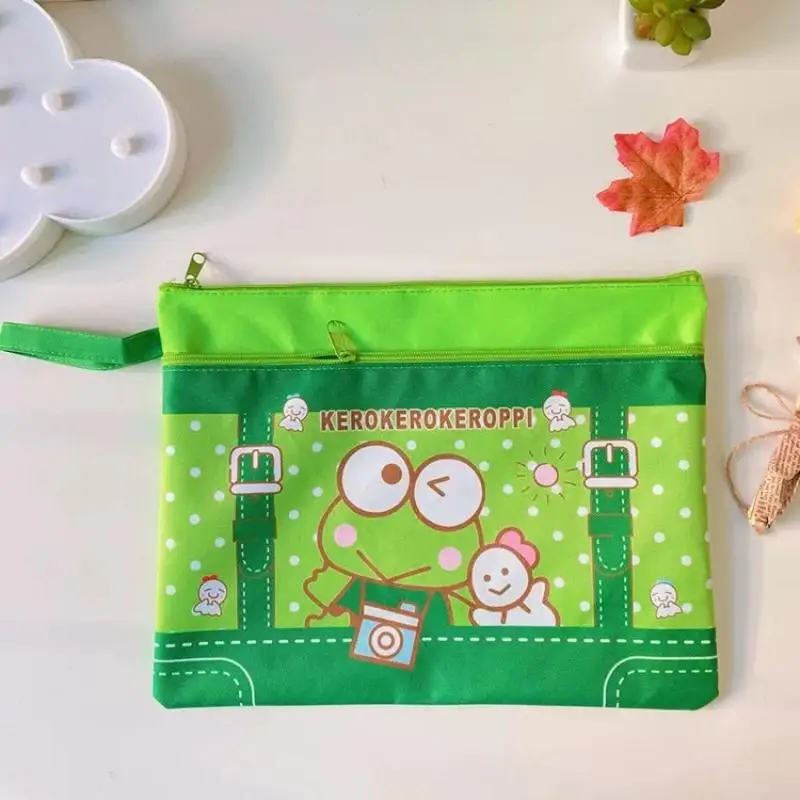 Borsa Portadocumenti A4 Kawaii Sanrioed Keroppi Hangyodon Badtz Maru Cartoon Cute Borsa Portaoggetti Con Cerniera A Doppio Strato Ad Alta Capacità Rag
