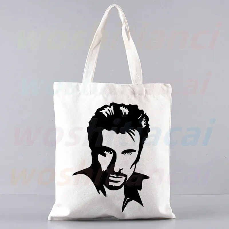Popular Johnny Hallyday France Rock Star Shopper Bags Shopping Bag Tote Bag Shoulder Bag Canvas Bags Large College Handbag