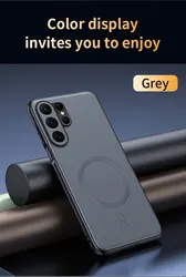 Magnetic Leather Shield Cover with Anti - Fingerprint Non - Slip Grip - Galaxy S26 Ultra (GRAY)