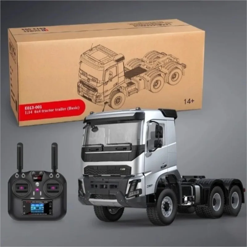 더블 E 1/14 6X4 RC 트랙터 트럭 FMX 무선 조종 모델 자동차 2단 금속 기어박스 섀시 레일 라이트 시스템