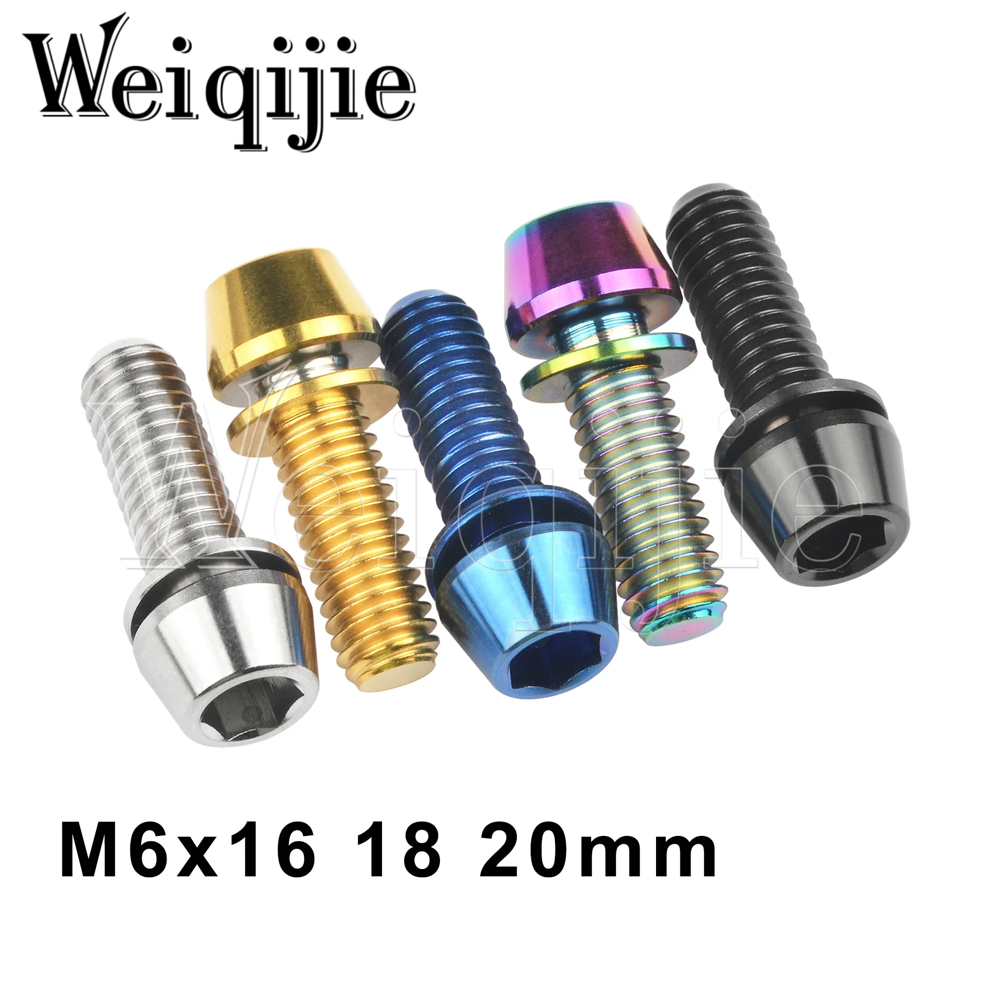 

Weiqijie 6pcs Titanium Bolts M6x16 18 20mm Tapered Head with Washer Screw Allen Key for Bike Disc Break Calipe