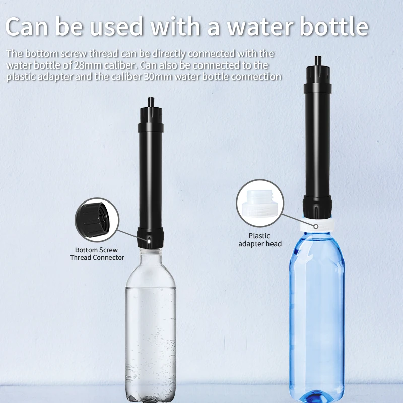 Filterwell Black Personal Mini Water Purifier Filter Straw Survival Gear For Outdoor Hiking Camping Travel Drinking