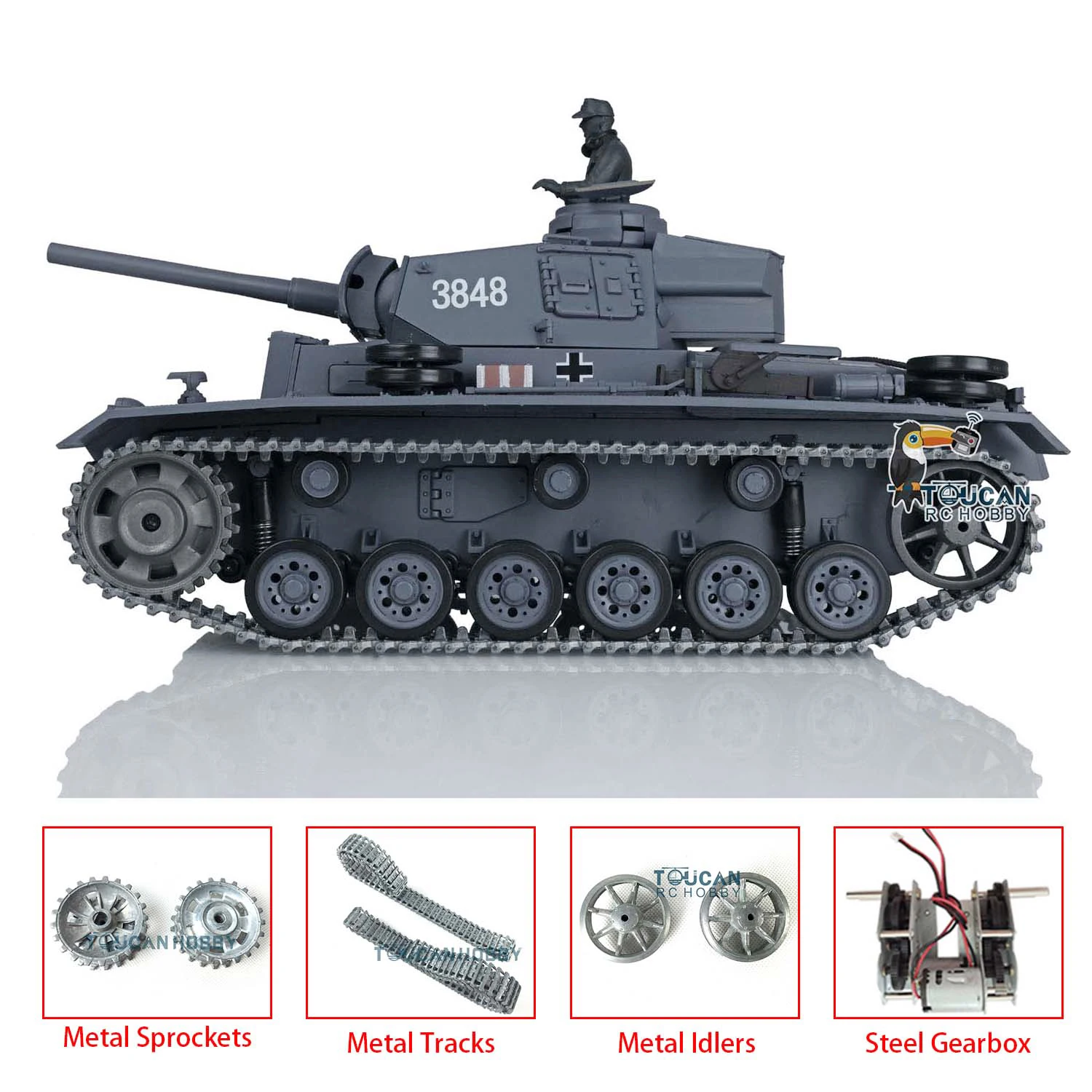 HENG LONG 1/16 7.0 Upgraded Metal Tracks German RC Panzer III L RTR Radio Control Tank 3848 Remote Control Car TH17342-SMT4 3