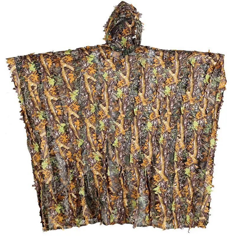 3D Leaves Ghillie suit woodland poncho raincoat hunting camouflage suit camo cape cloak for bird animal photography
