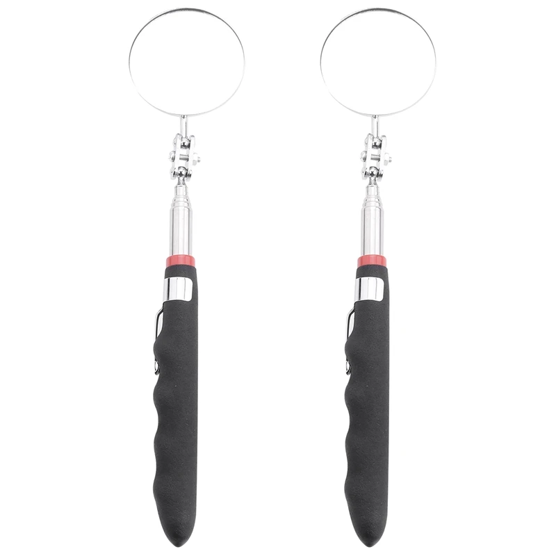 AA86 2-Pack Round 2-Inch Telescoping Inspection Mirror,Extends Up To 24.5 Inches,Black