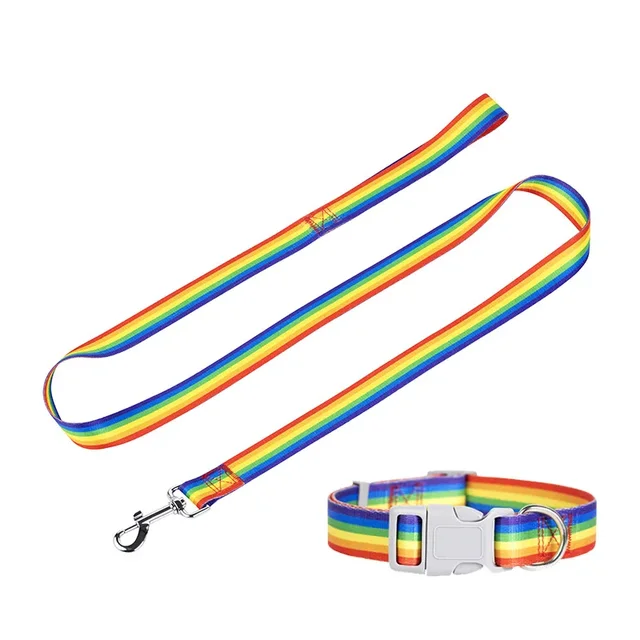 New Rainbow Walking Dog Rope Large Medium And Small Dog Traction Rope Snap On Pet Collar Nylon Strap Woven Dog Pet Accessories