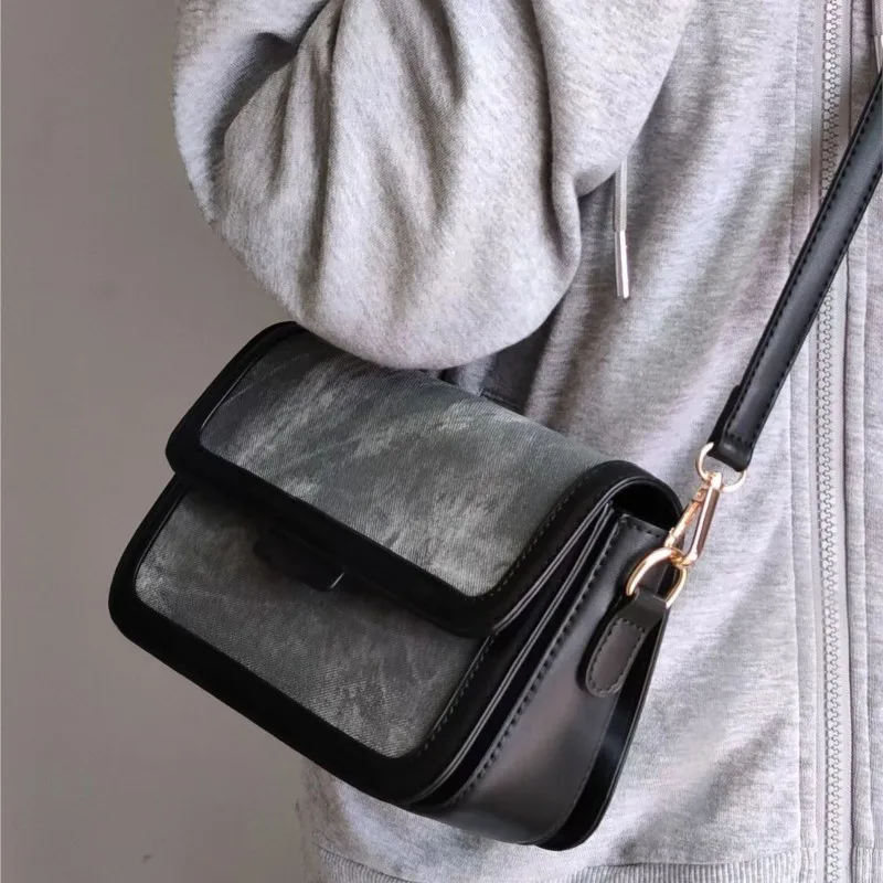 Retro Color Block Shoulder Bag Women Square Patchwork Large Capacity Underarm Bag Women Niche Design High End Crossbody Bag 2025