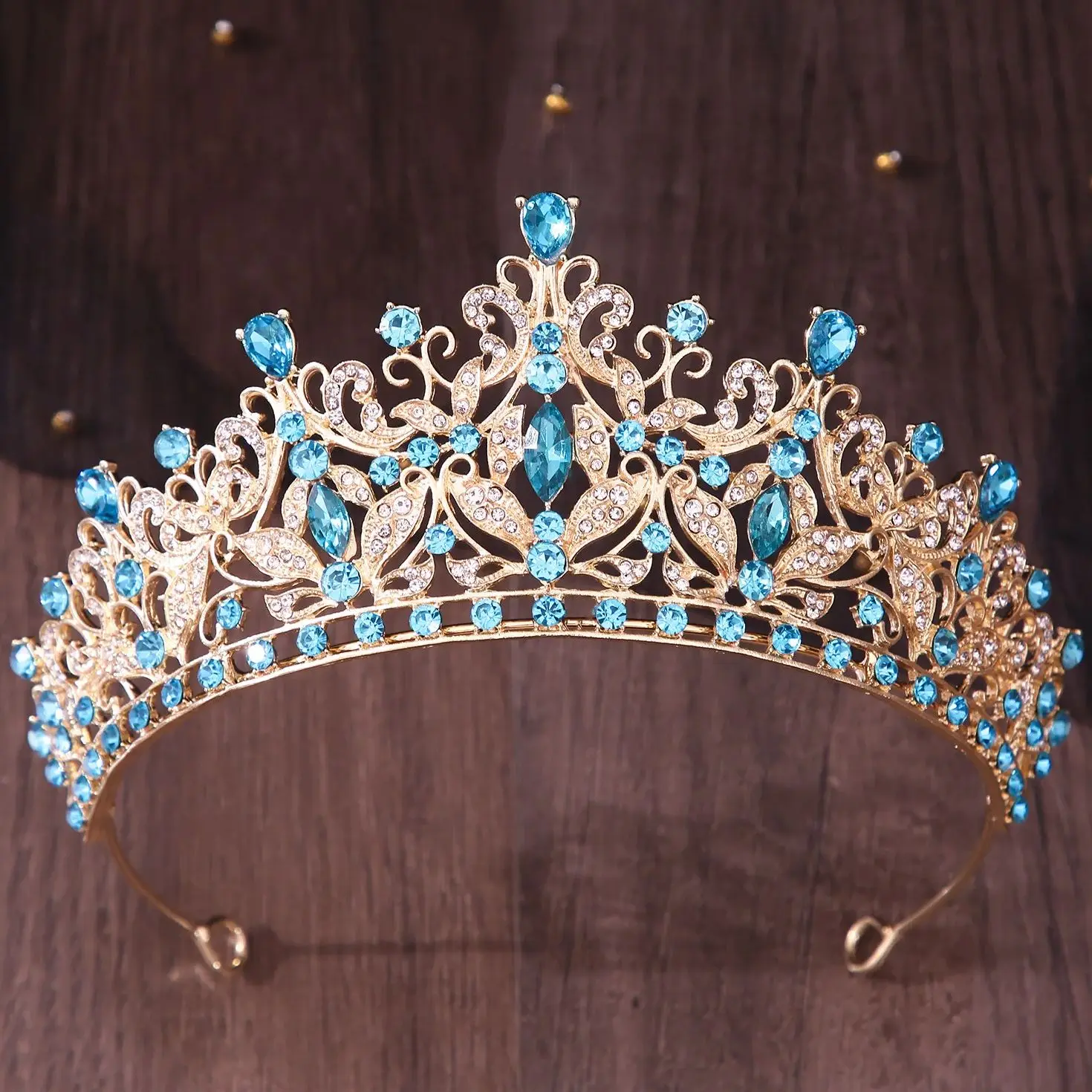DIEZI 7 Colors Elegant Luxury Sky Blue Crystal Tiara Crown For