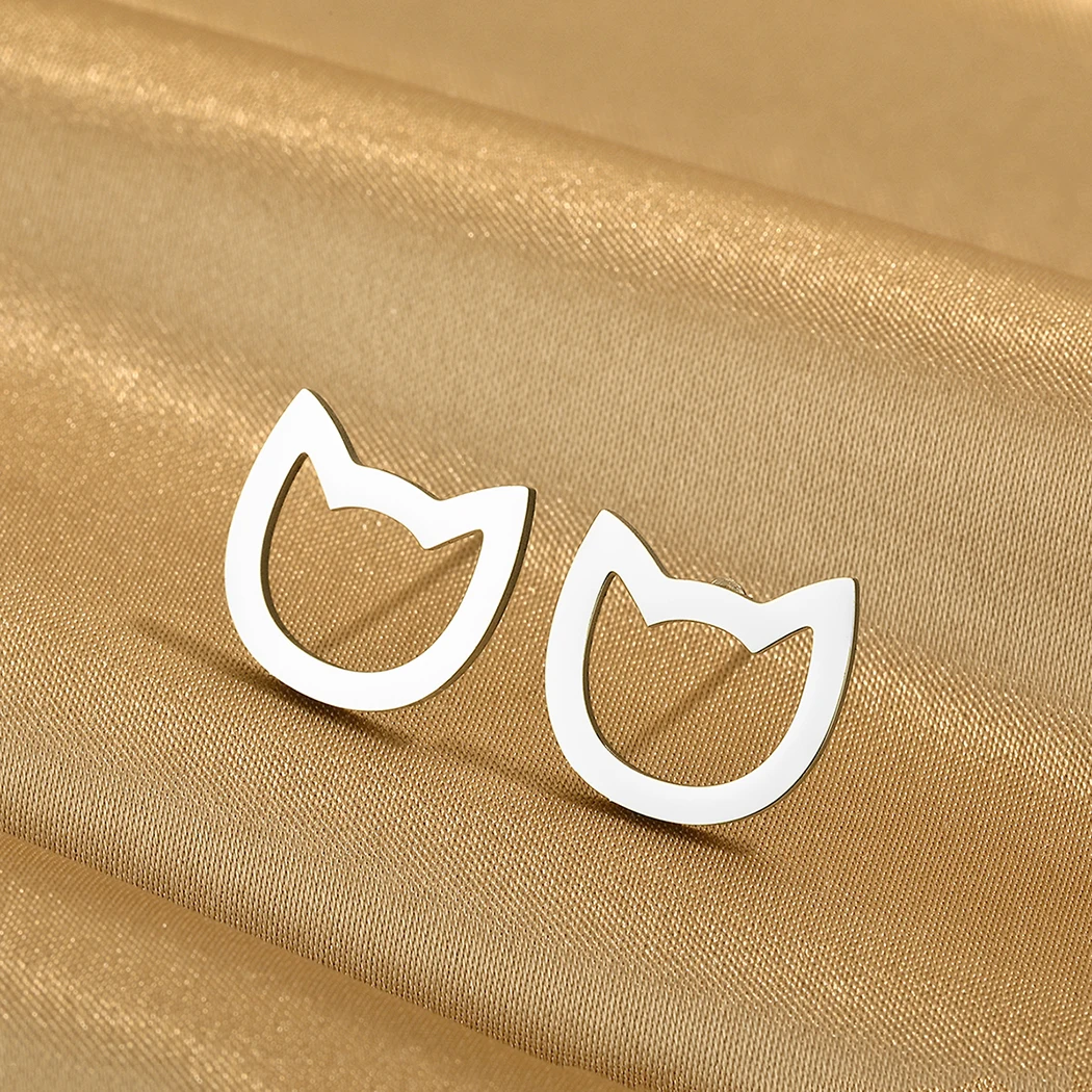 Stainless Steel Stud Earrings Women Jewelry Cute Animal Lover Cat Earring - PeticaDeals