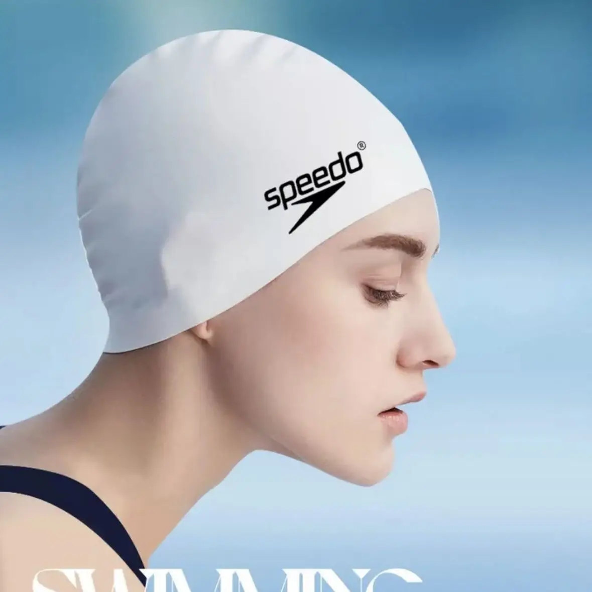 White silicone waterproof swimming cap